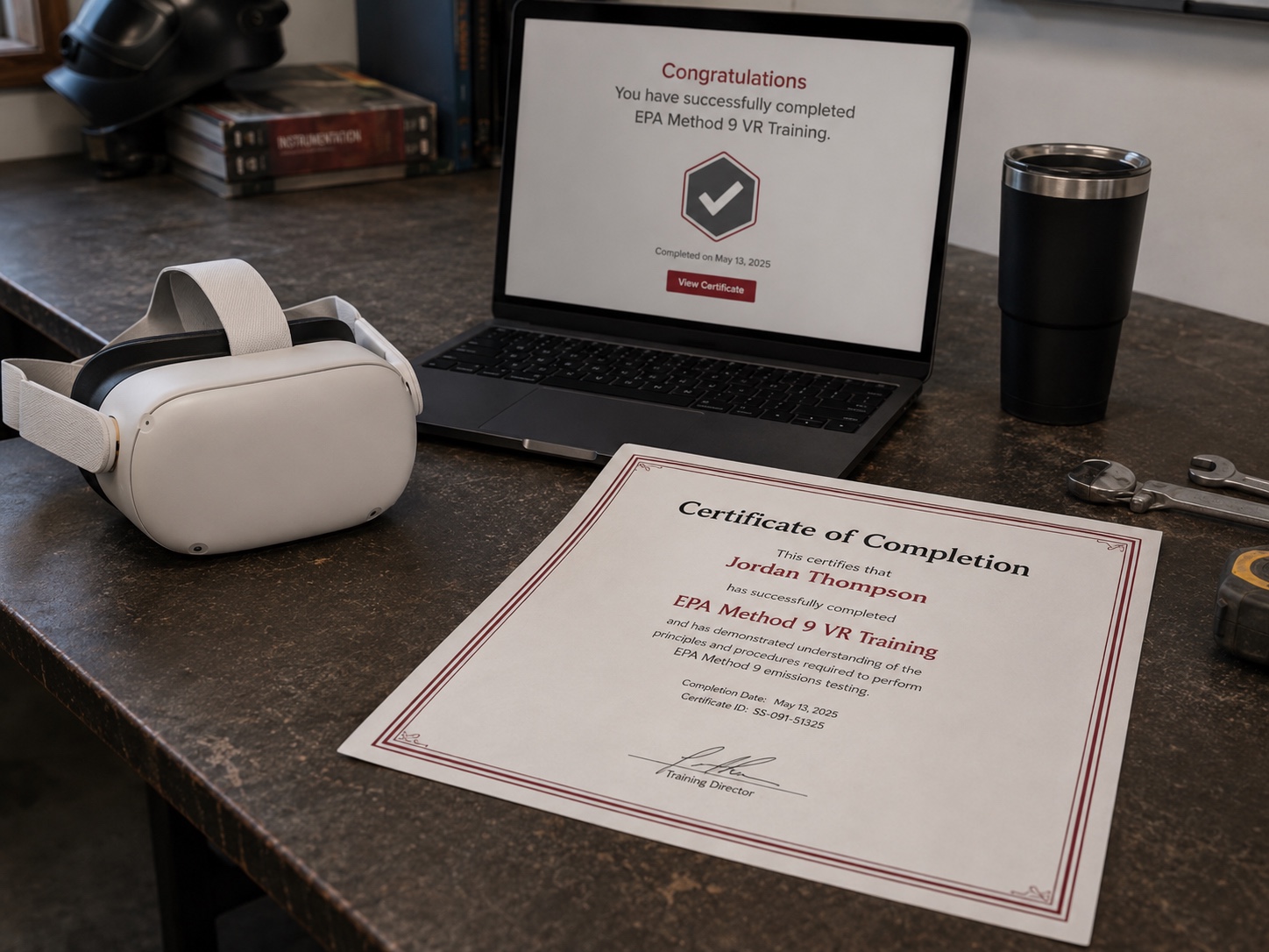 Worker receiving certification paperwork after completing VR Method 9 testing.