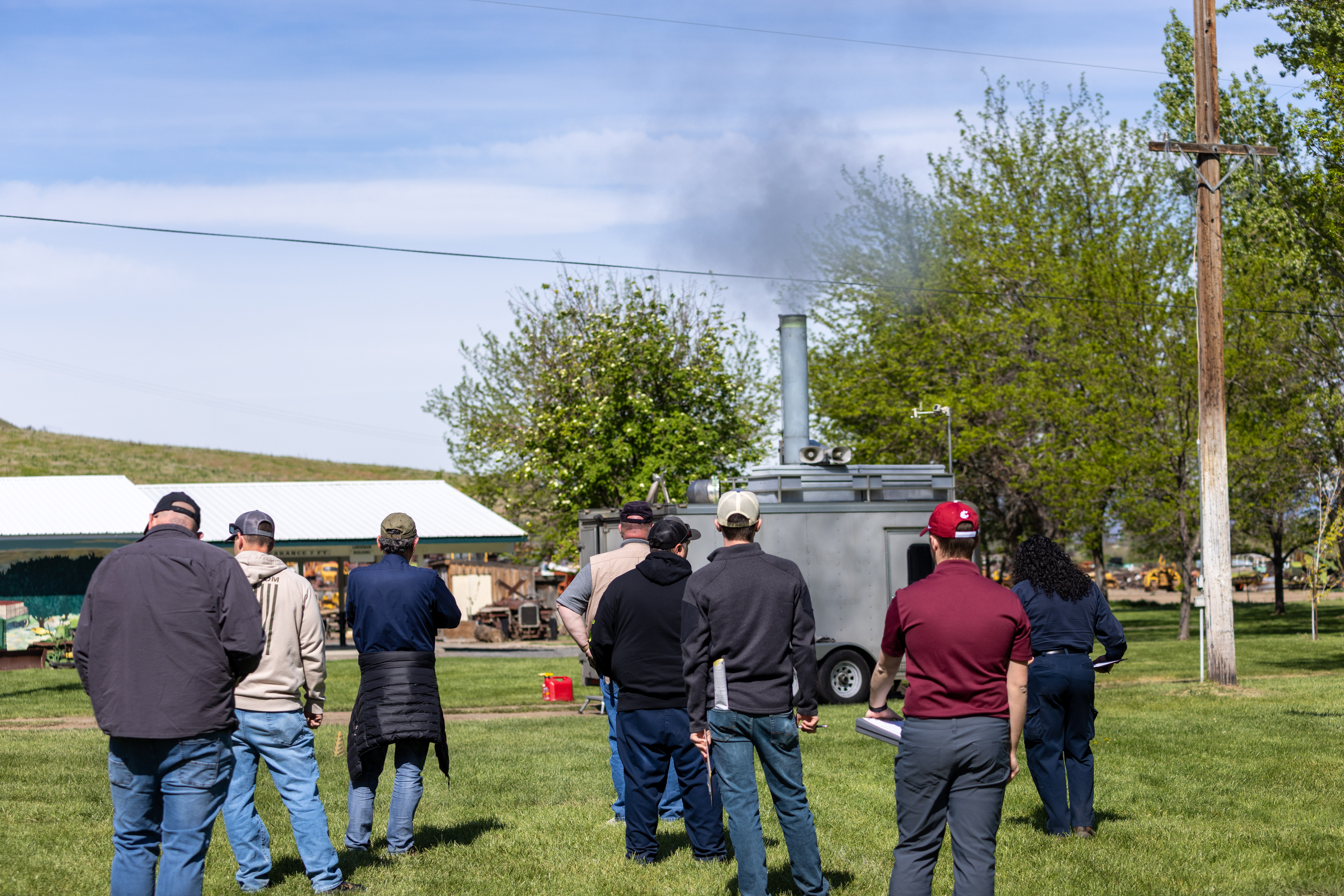 Visible emissions from a field training stack.