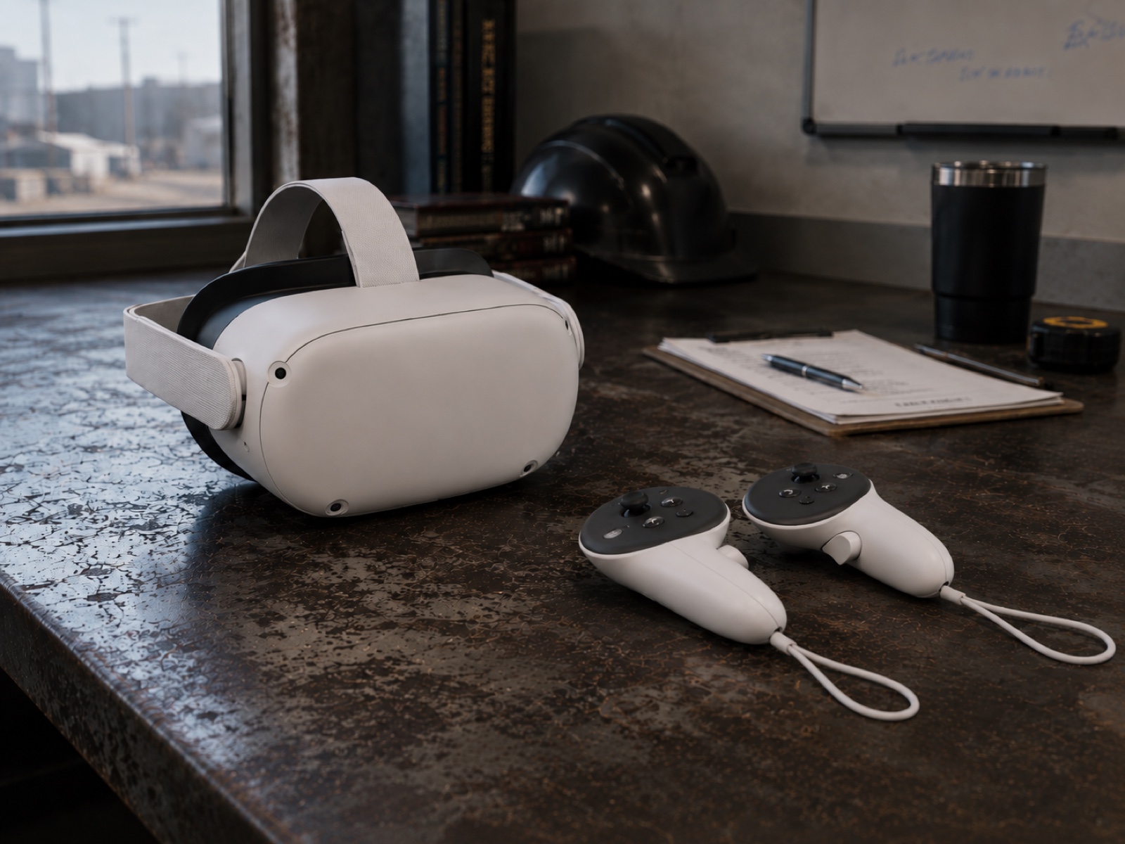 VR headset and controllers ready for Smoke School VR certification.